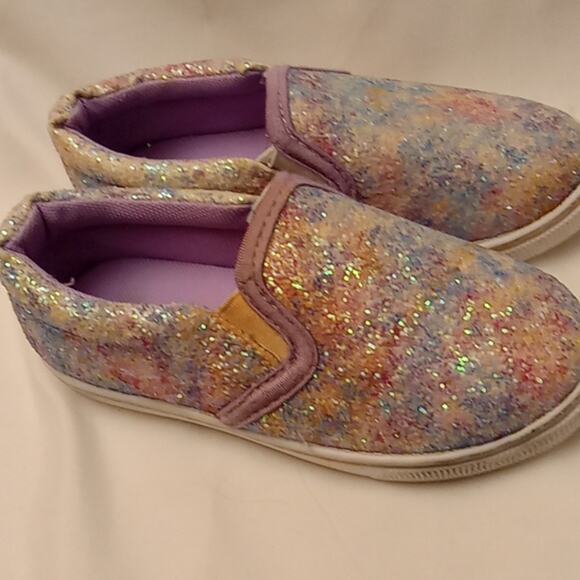 Fabkids Girls Multi Colored Glitter Size 10 Slip On Sneakers.  Trendy,Shimmering - Picture 3 of 6